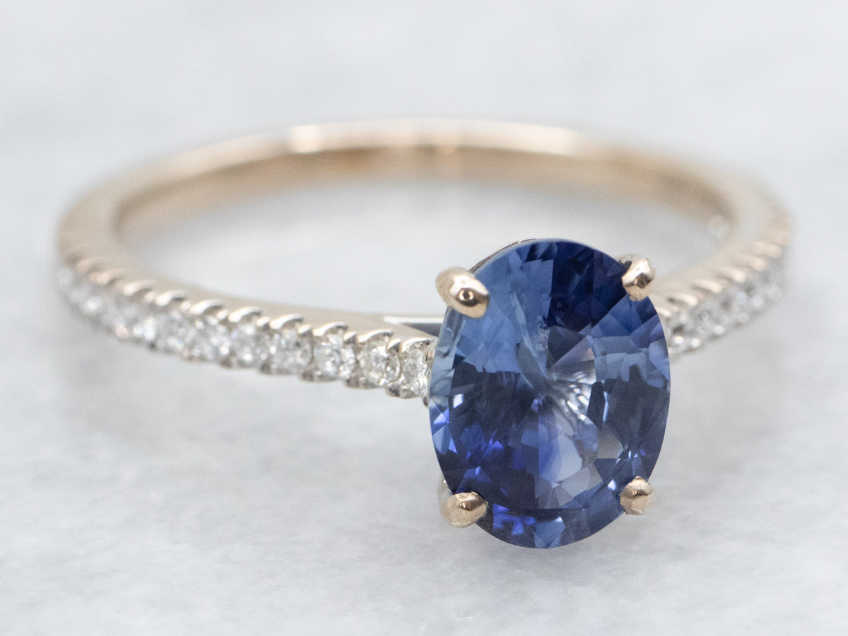 White Gold Sapphire and Diamond Engagement Ring