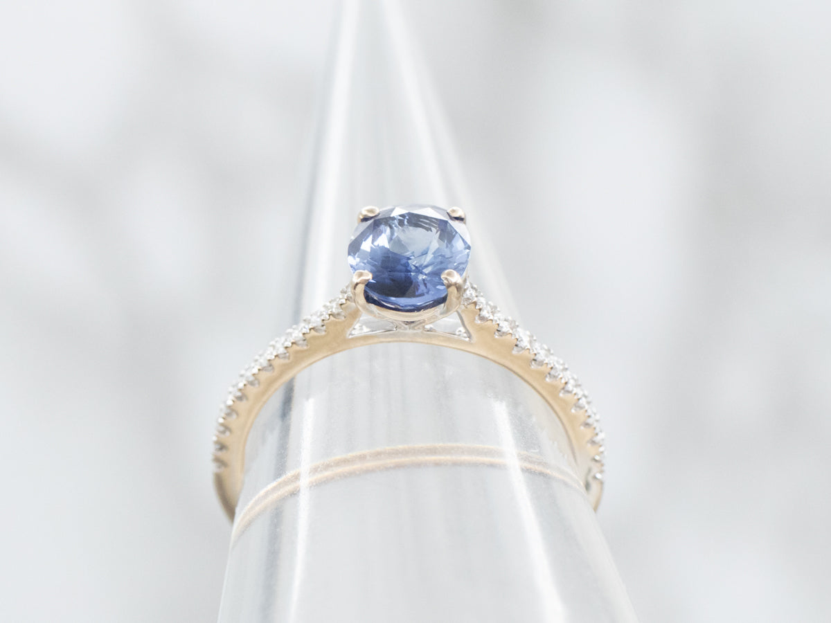 White Gold Sapphire and Diamond Engagement Ring