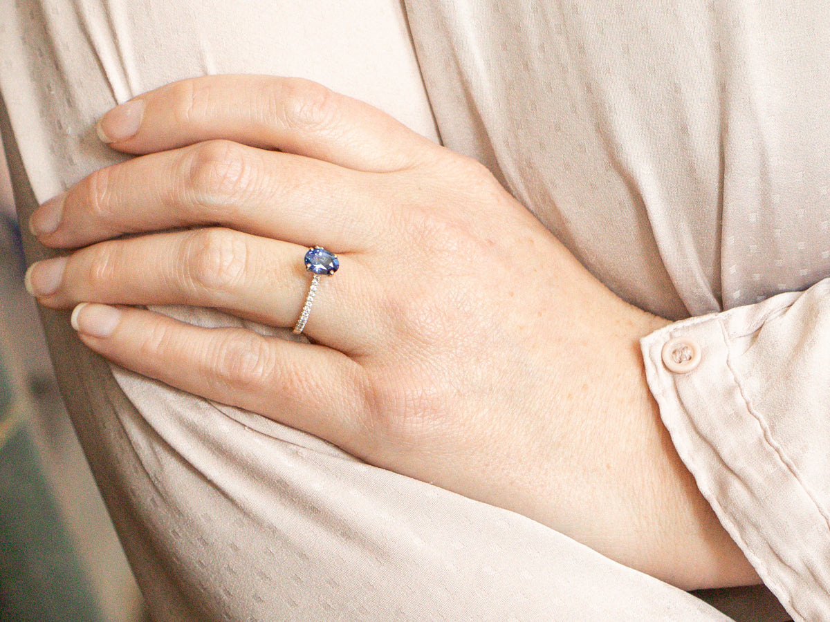 White Gold Sapphire and Diamond Engagement Ring