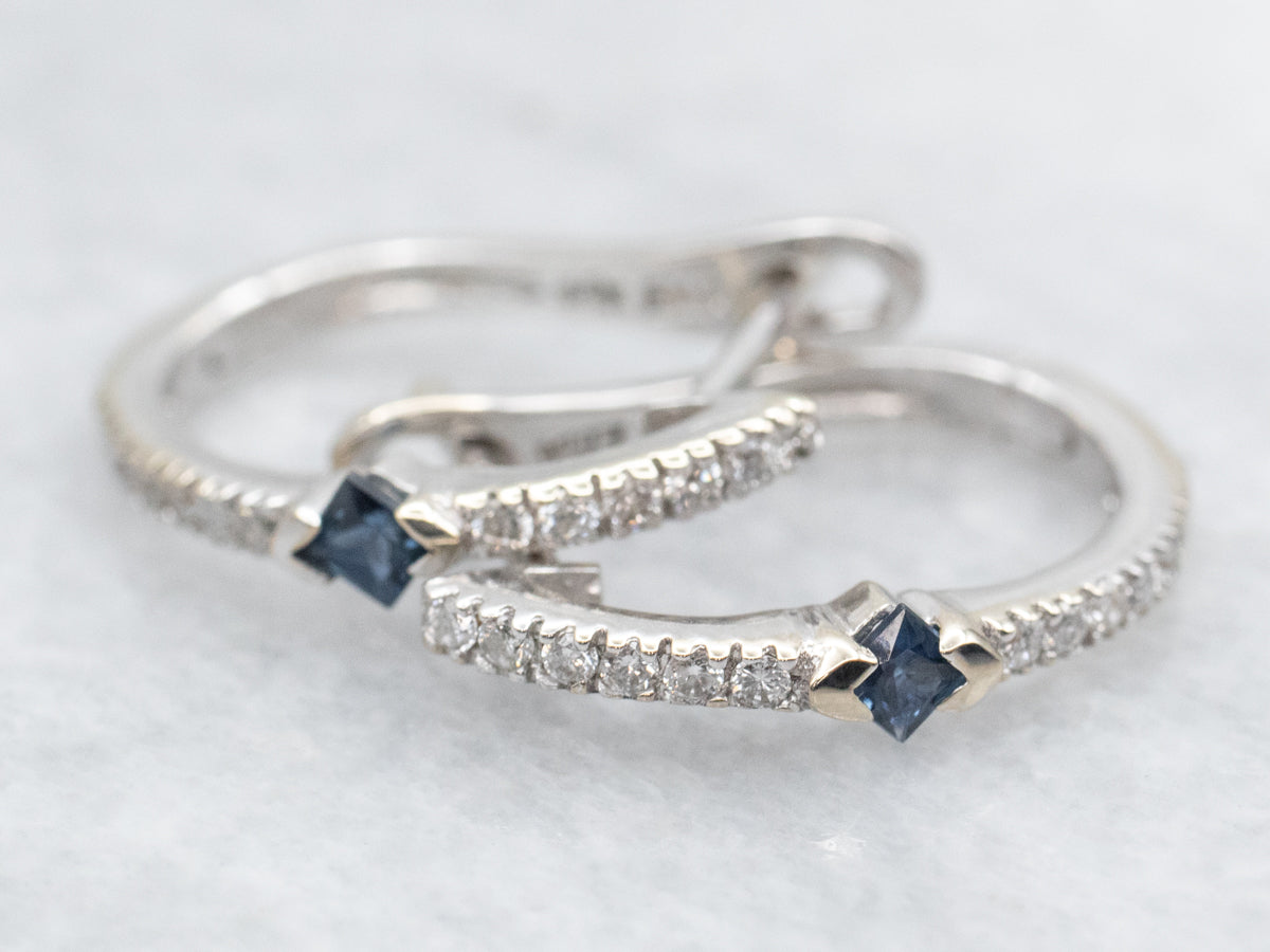 Modern Sapphire and Diamond Hoop Earrings