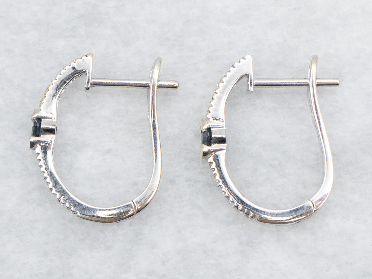 Modern Sapphire and Diamond Hoop Earrings