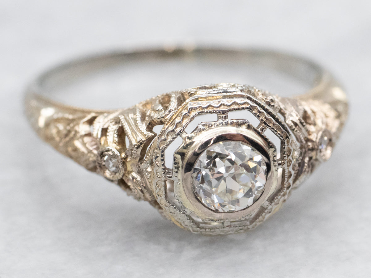 Art Deco Old Mine Cut Diamond Engagement Ring