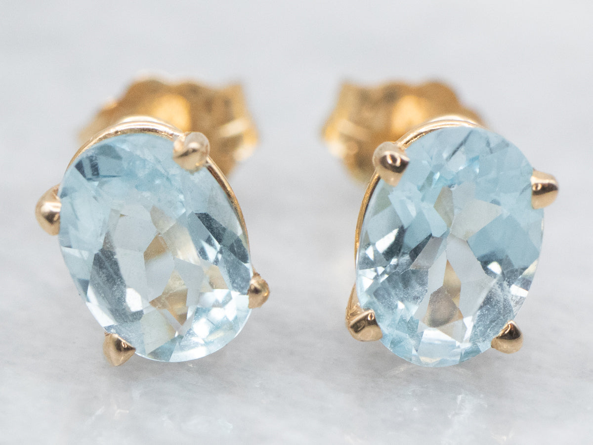 14K Yellow Gold Blue Topaz Stud Earrings