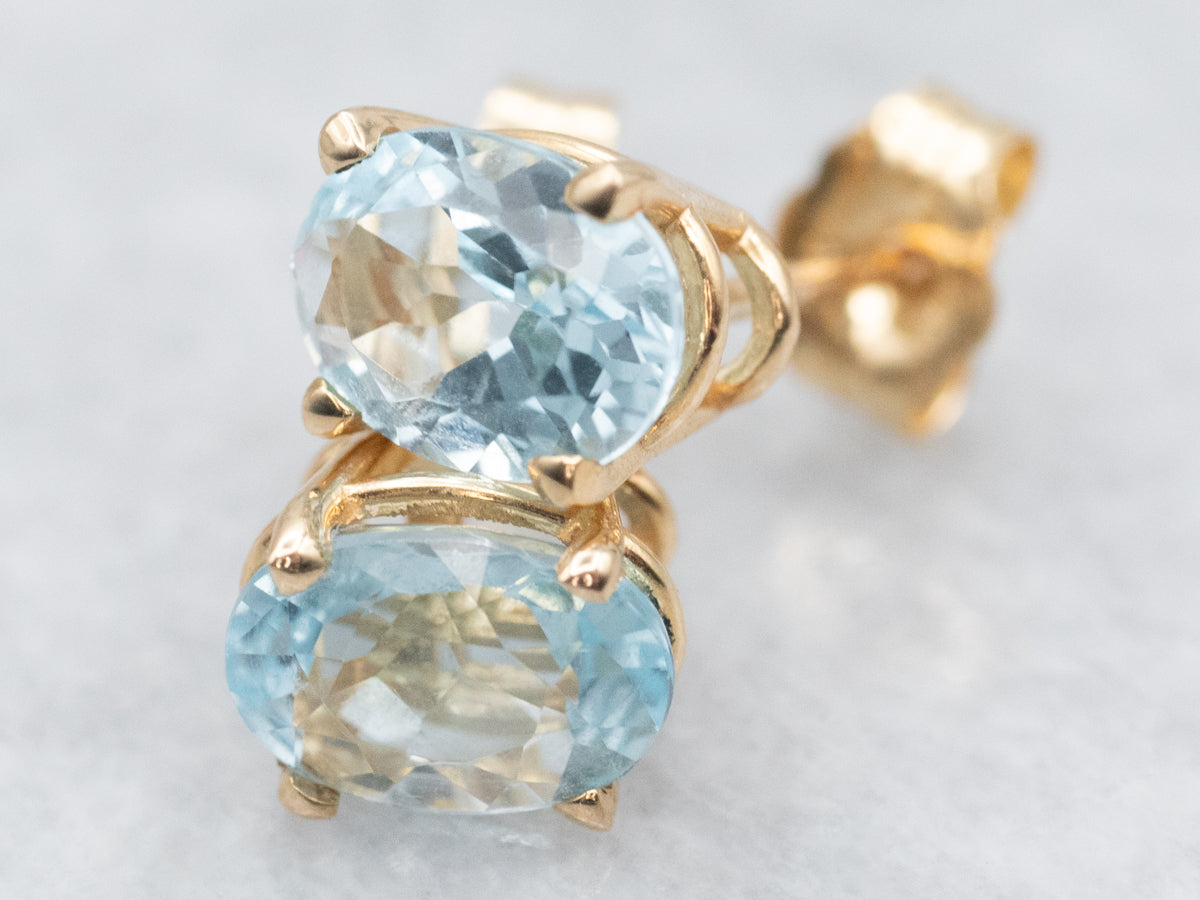 14K Yellow Gold Blue Topaz Stud Earrings