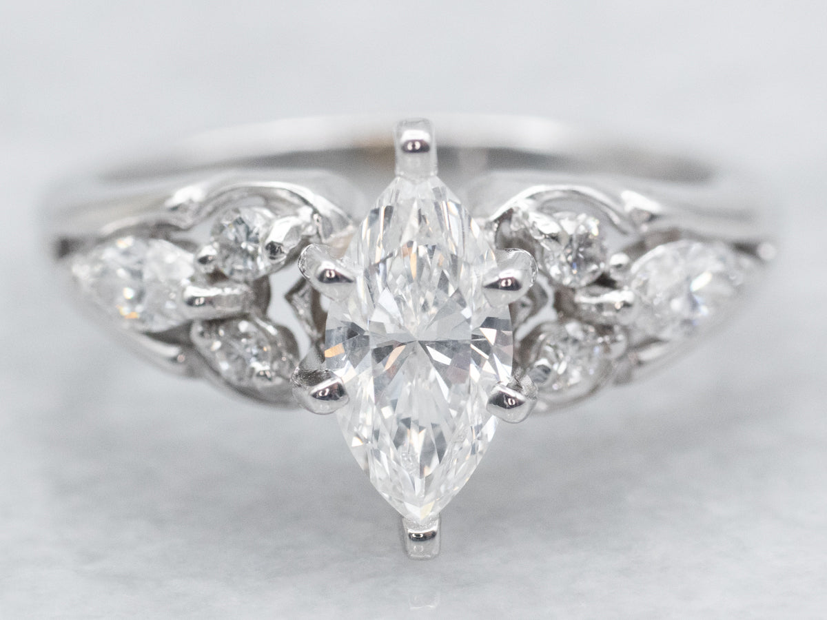 White Gold Diamond Engagement Ring with Diamond Accents