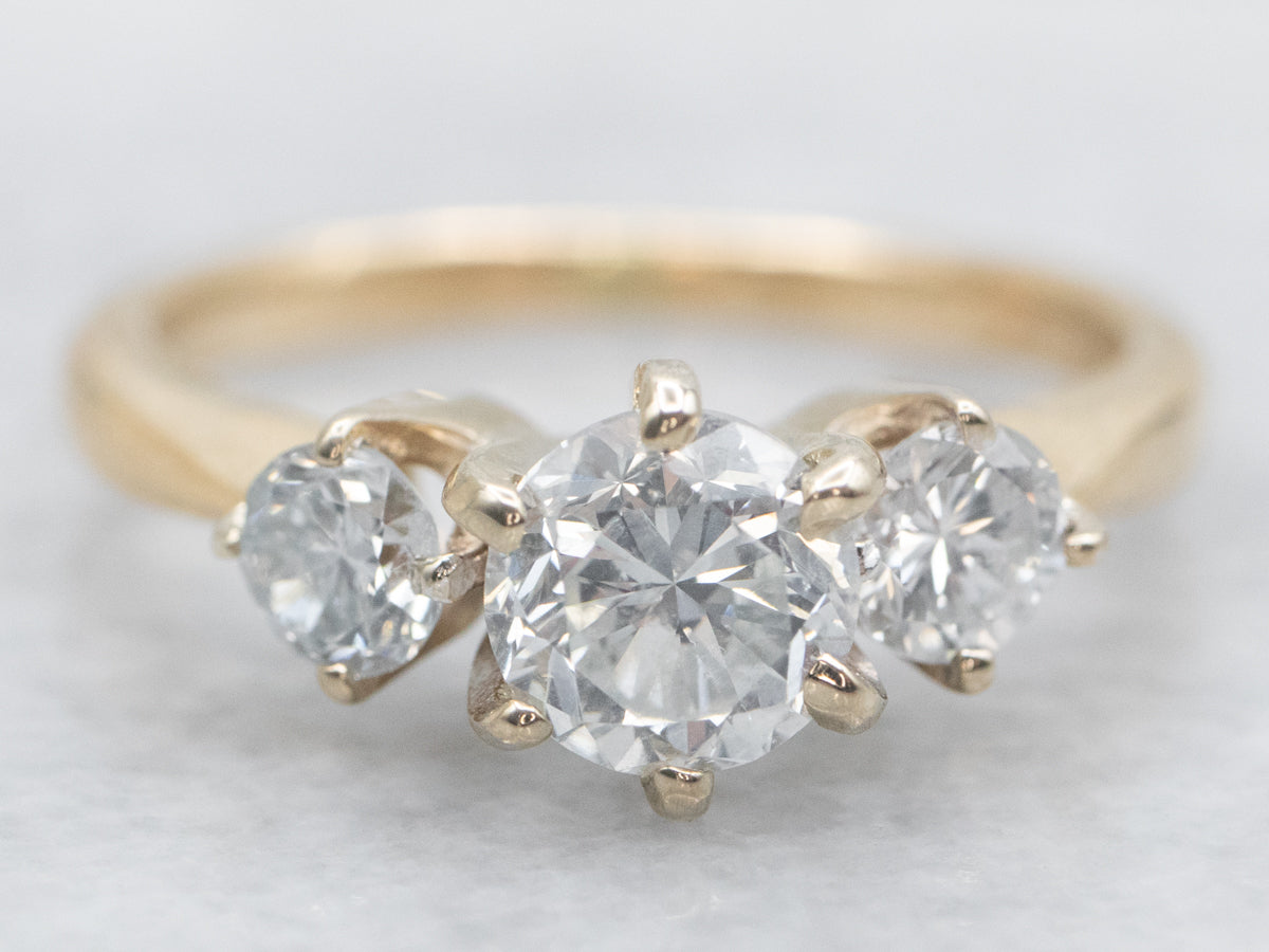 Yellow Gold Three Stone Diamond Engagement Ring