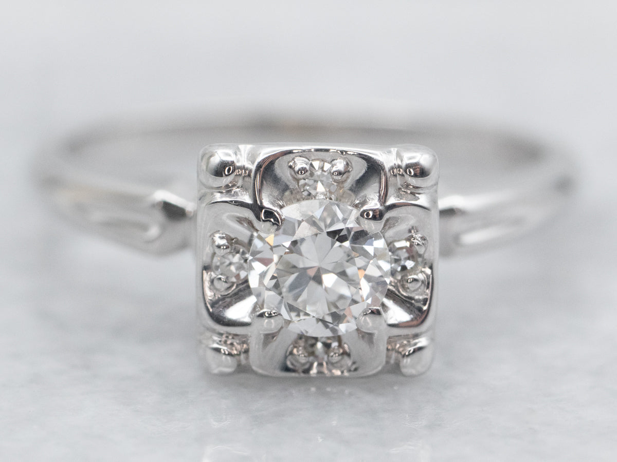 White Gold Diamond Engagement Ring with Diamond Accents