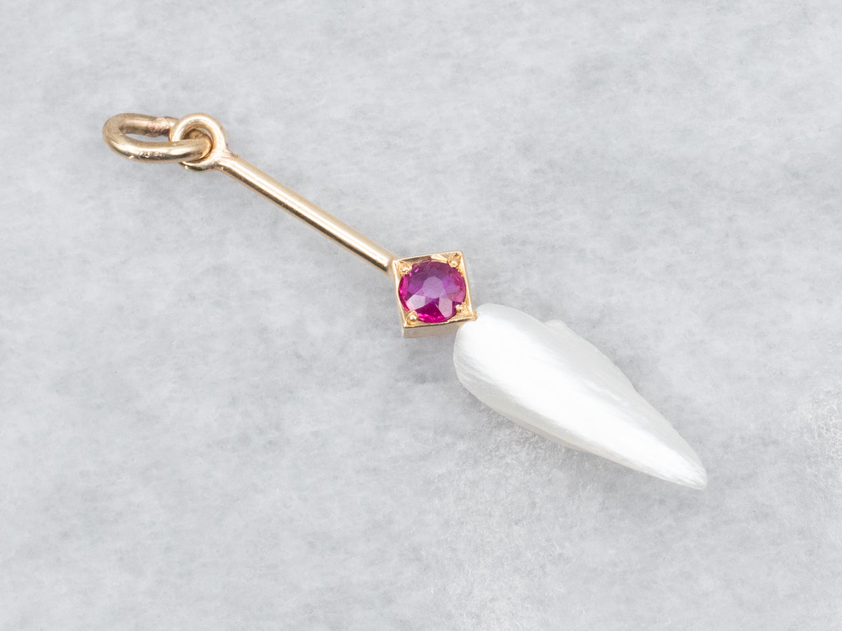 Yellow Gold Ruby and Pearl Pendant