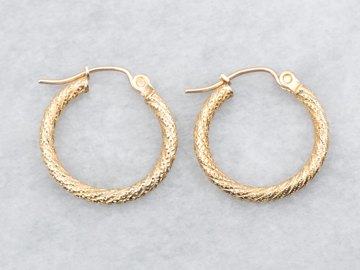 Yellow Gold Textured Hoop Earrings