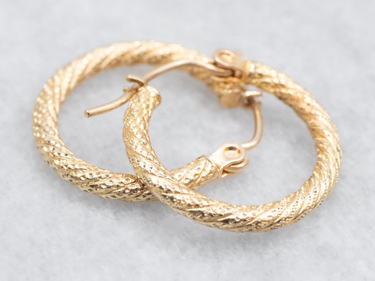 Yellow Gold Textured Hoop Earrings