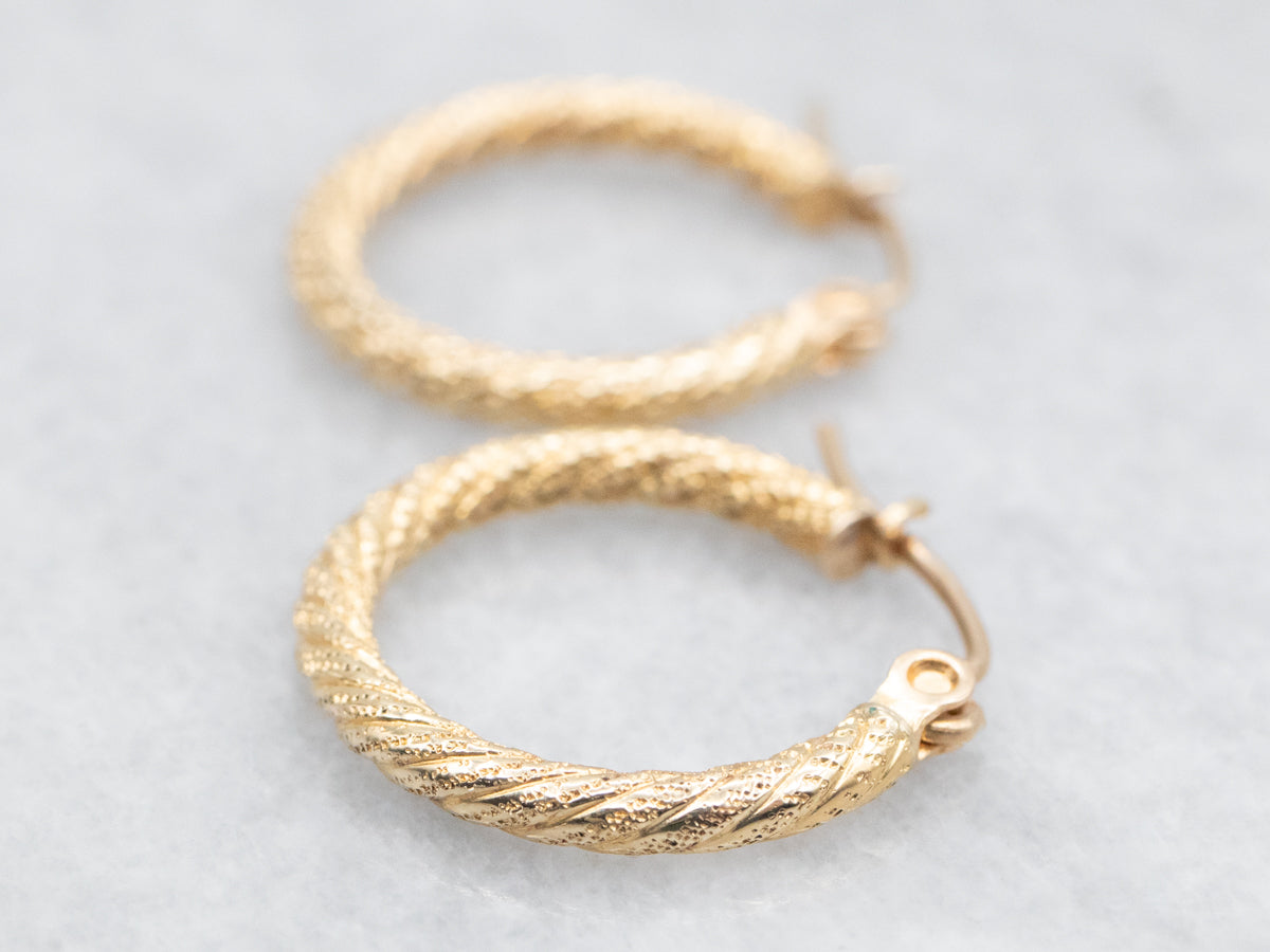 Yellow Gold Textured Hoop Earrings