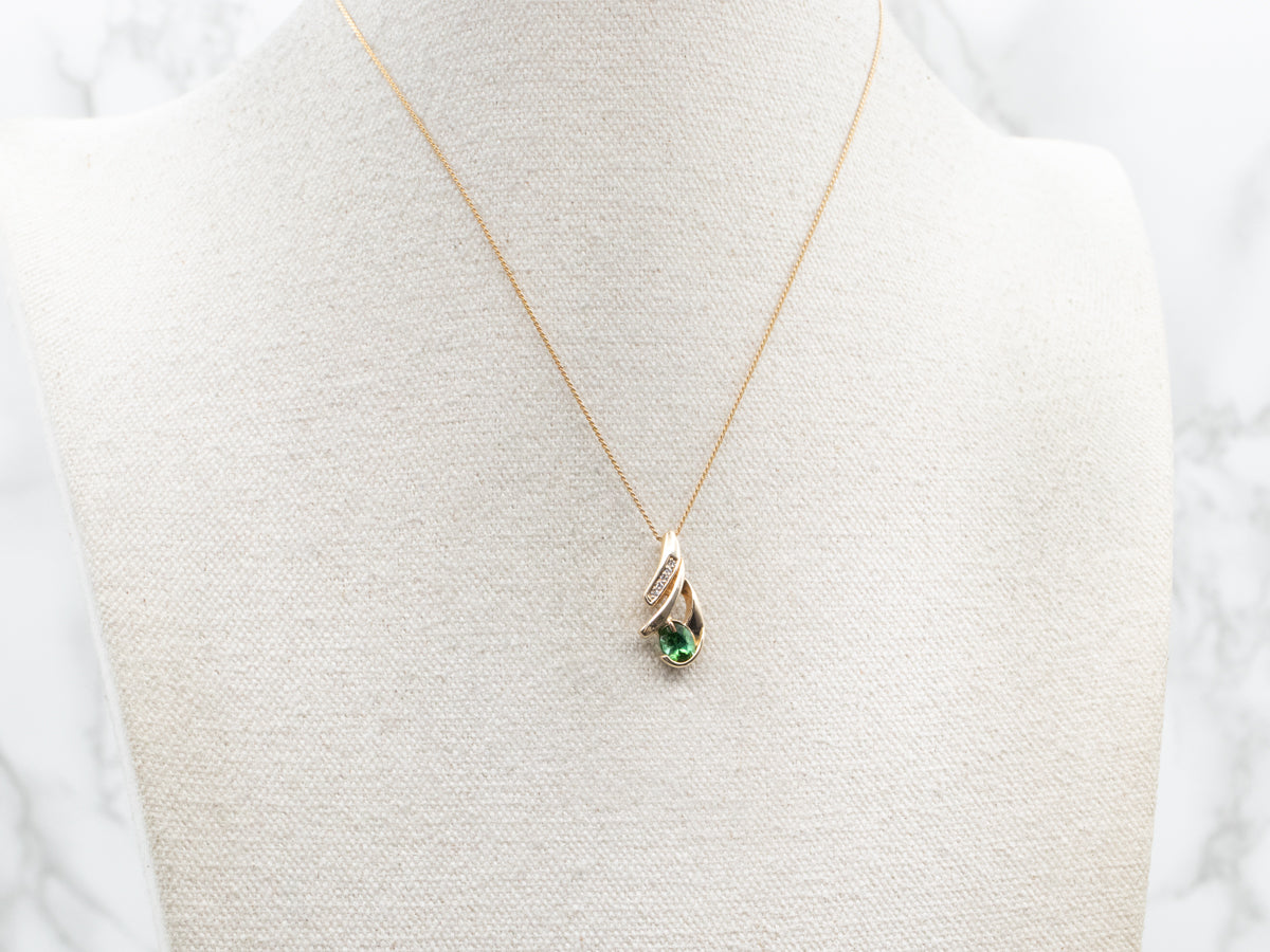 Green Tourmaline and Diamond Pendant