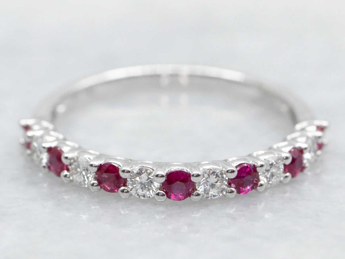 White Gold Ruby and Diamond Band