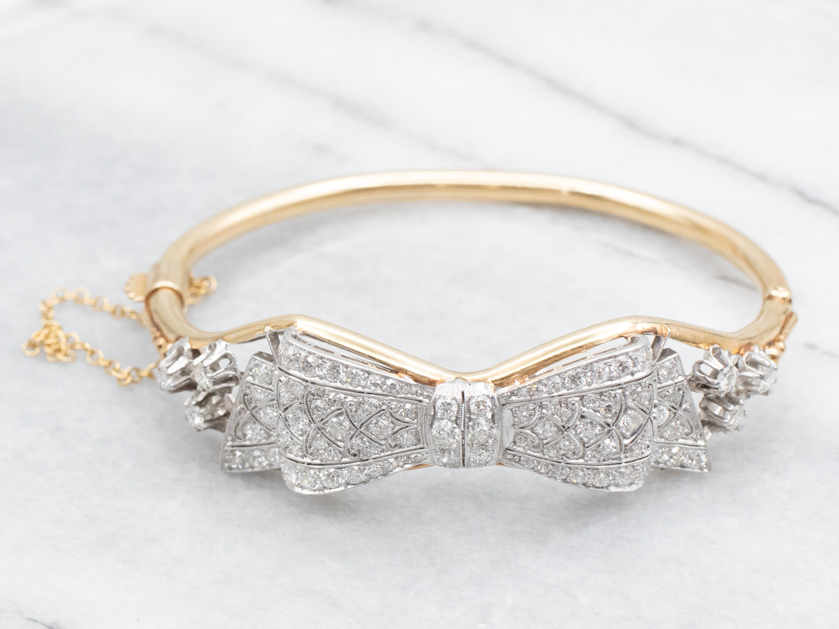 Edwardian Diamond Encrusted Platinum and Gold Ribbon Bracelet