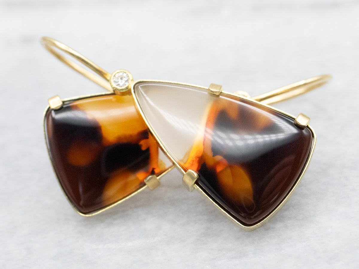 Montana Agate Diamond and Gold Drop Earrings