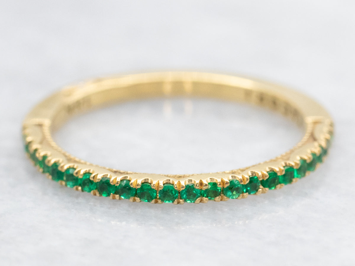 18-Karat Gold Tacori Emerald Band with Diamond Accents