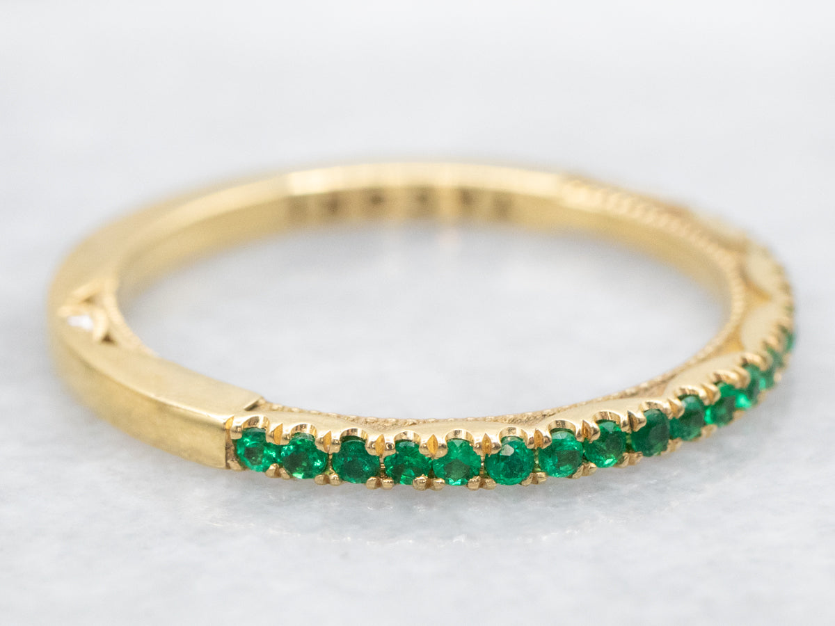 18-Karat Gold Tacori Emerald Band with Diamond Accents