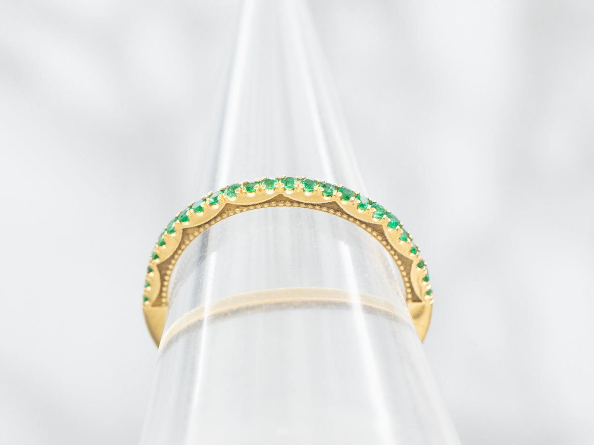 18-Karat Gold Tacori Emerald Band with Diamond Accents