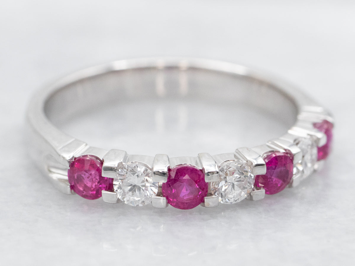 White Gold Diamond and Ruby Wedding Band