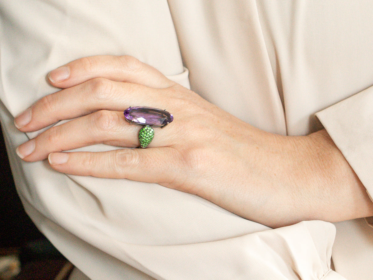 Italian Amethyst and Tsavorite Garnet A & Furst Ring