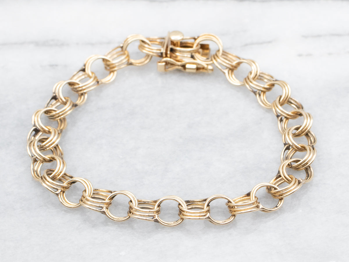 Yellow Gold Double Link Charm Bracelet