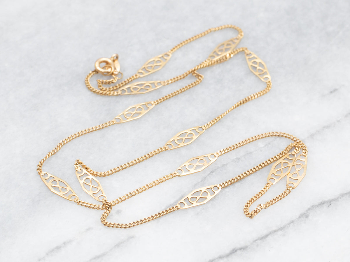 Yellow Gold Filigree Link Station Chain