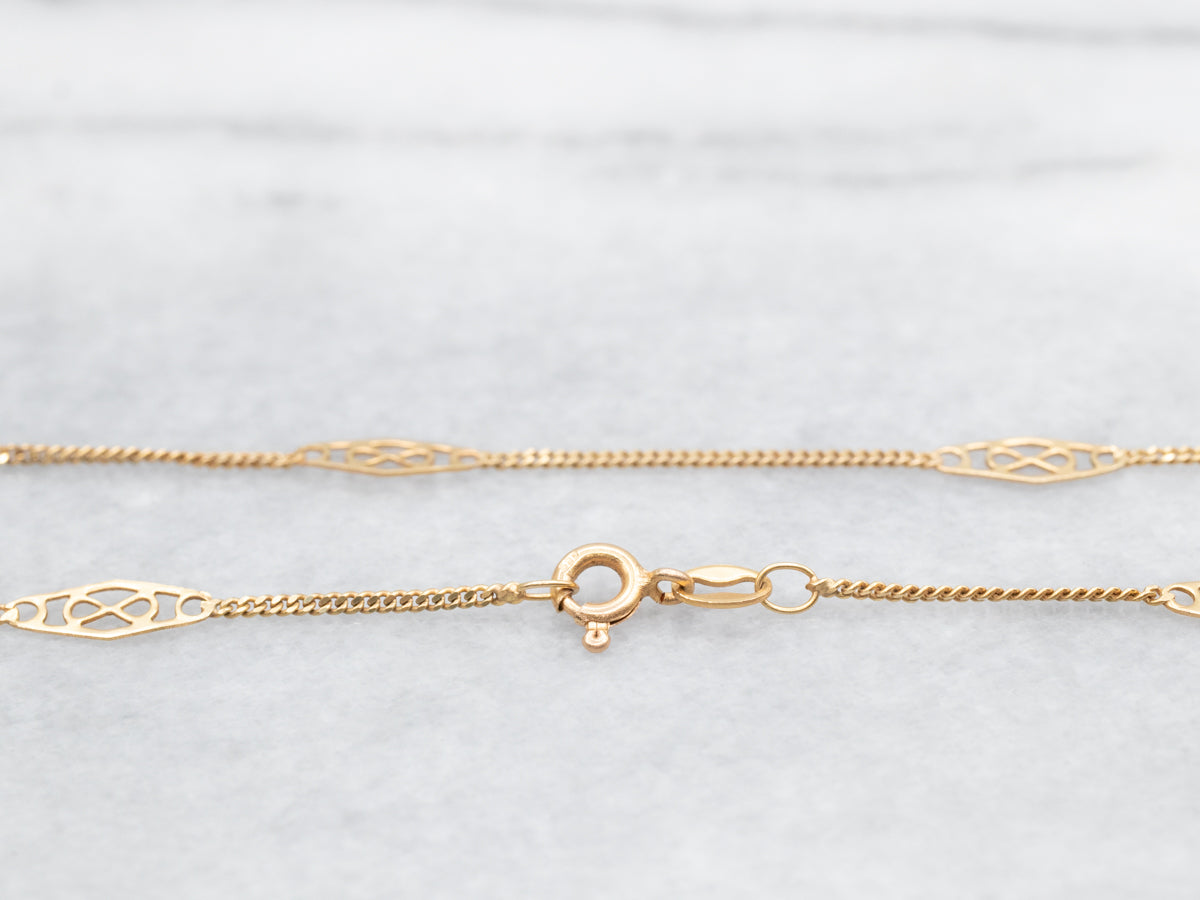 Yellow Gold Filigree Link Station Chain