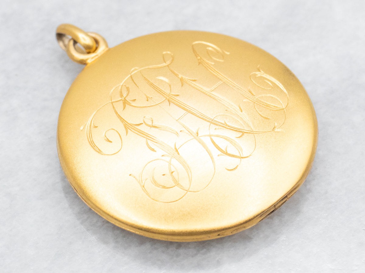 Victorian Bloomed Gold &quot;FAH&quot; Monogrammed Locket