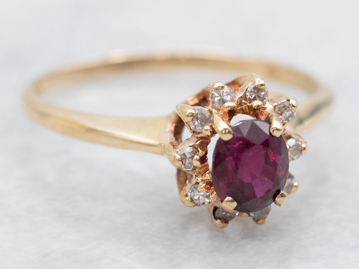 Pretty Vintage Ruby and Diamond Halo Ring