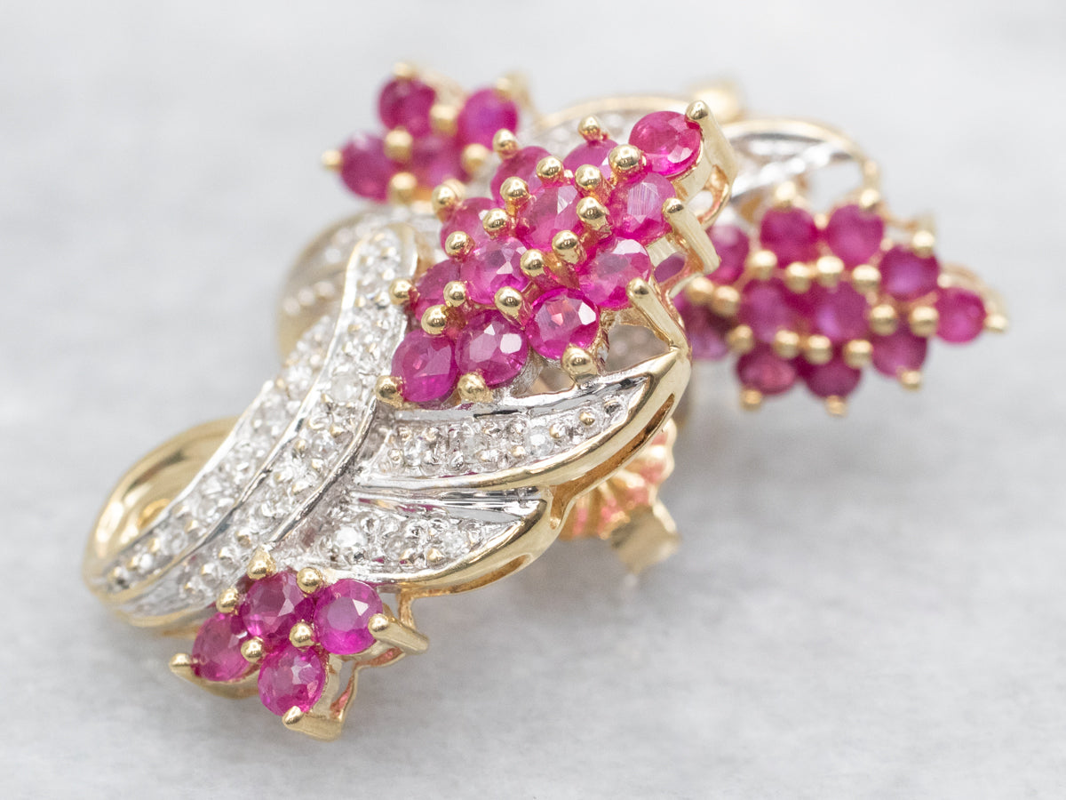 Vintage Diamond and Ruby Drop Earrings