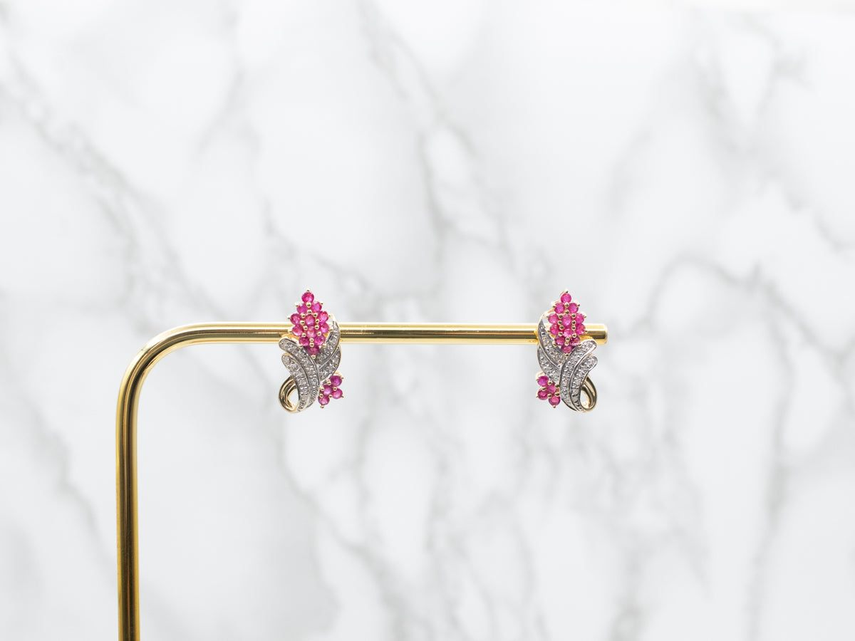 Vintage Diamond and Ruby Drop Earrings