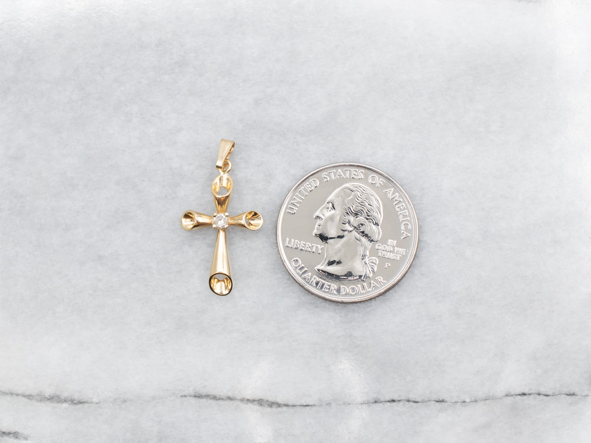 Gold Cross Pendant with Diamond Accent