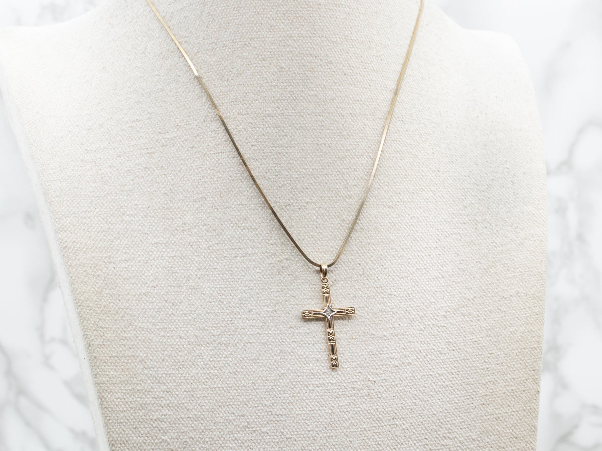 Two Tone Cross Pendant with Rough Diamond Accent