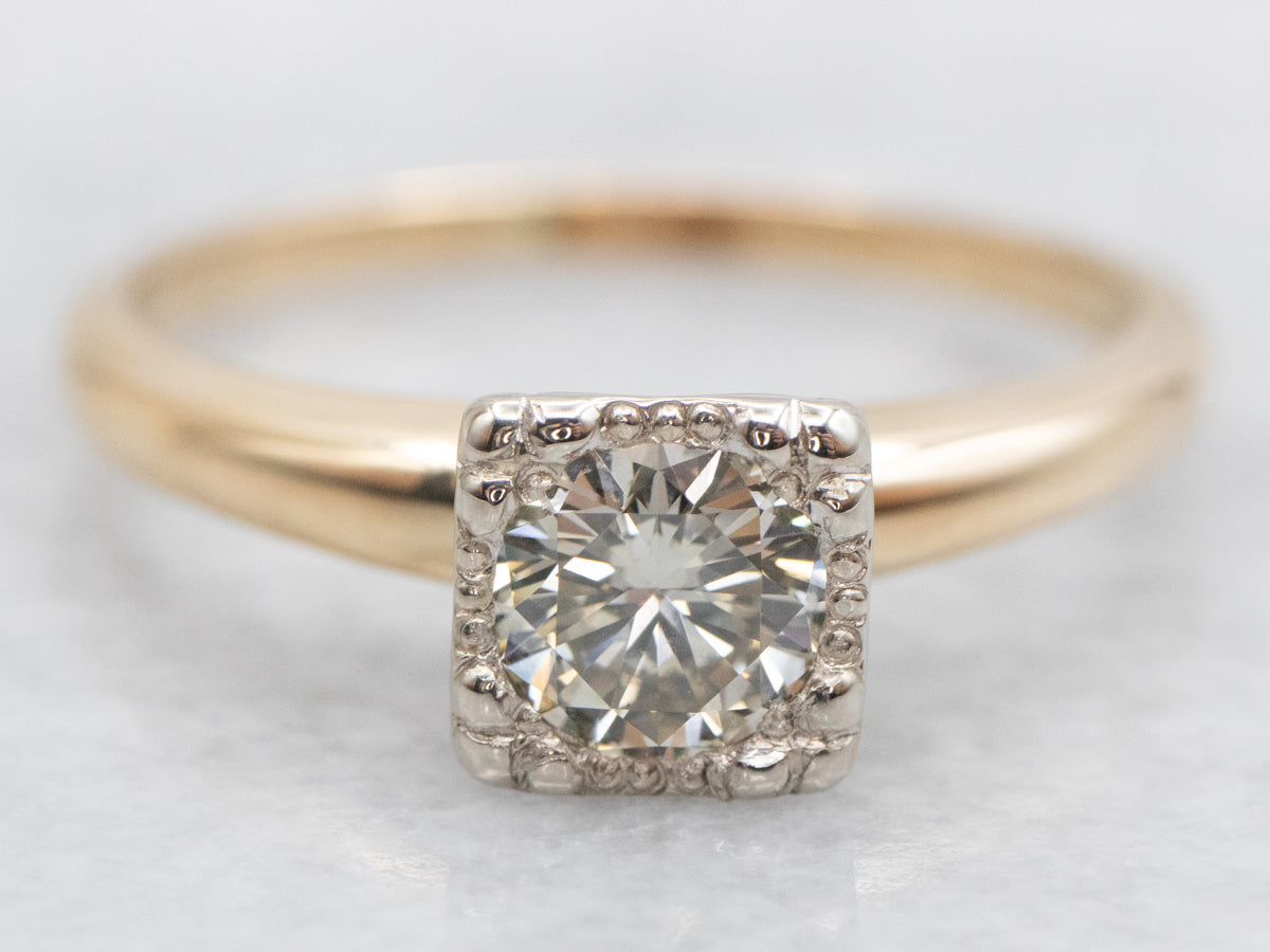 Retro Champagne Diamond Solitaire Engagement Ring