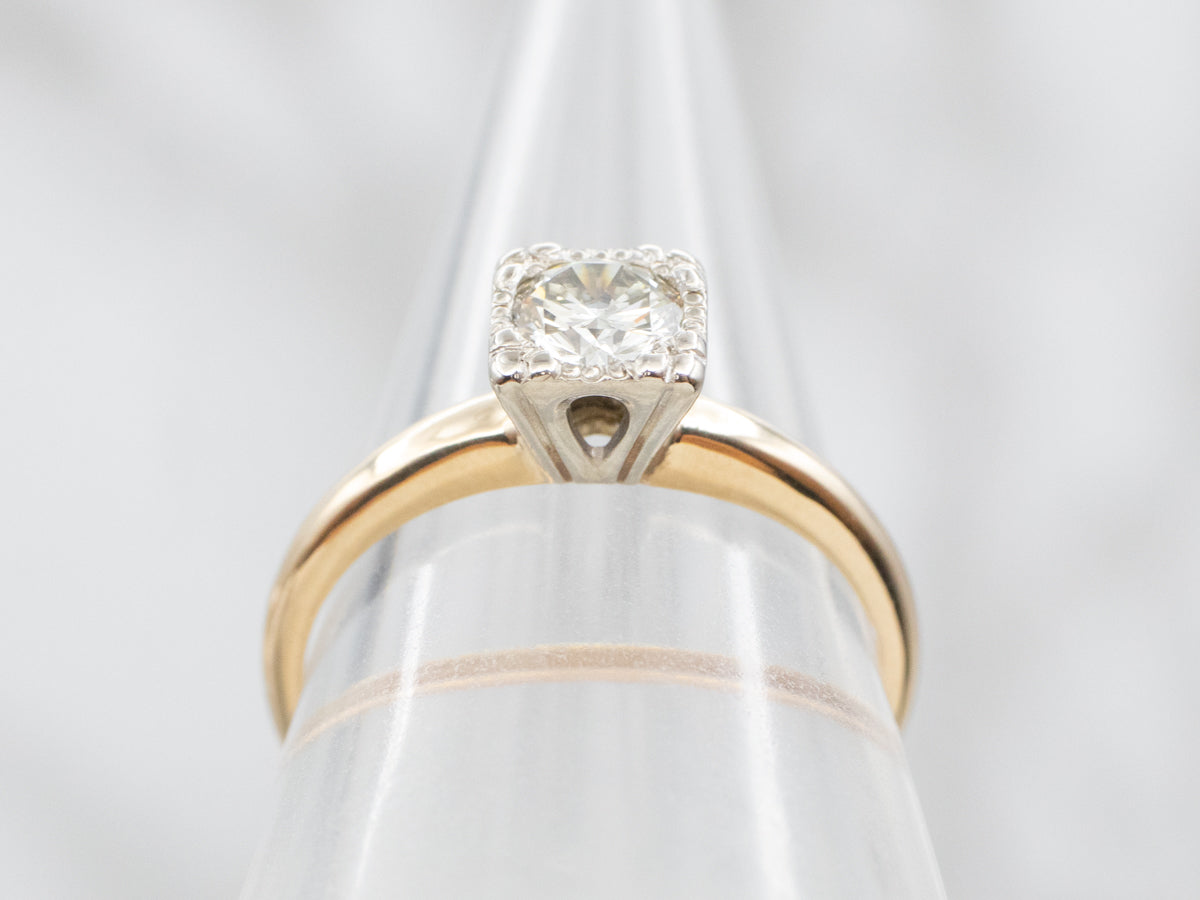 Retro Champagne Diamond Solitaire Engagement Ring