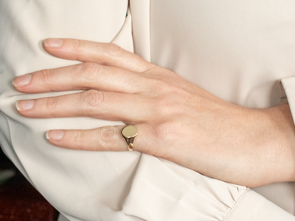 Gold Oval Top Signet Ring