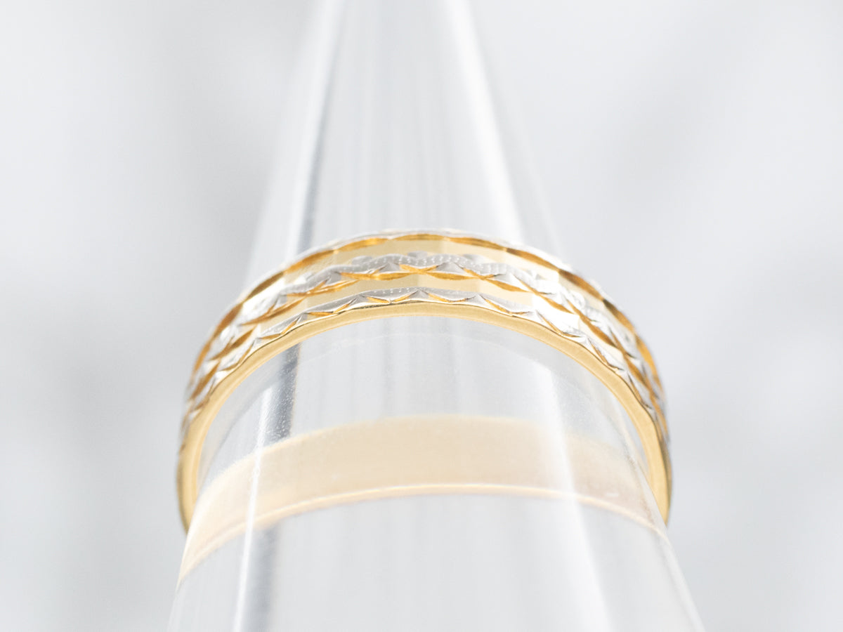 Faceted Two Tone 18-Karat Gold Pattern Band