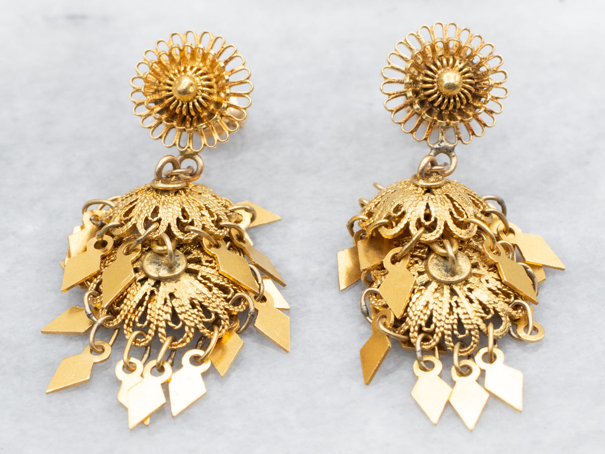 Gold Filigree Chandelier Drop Earrings