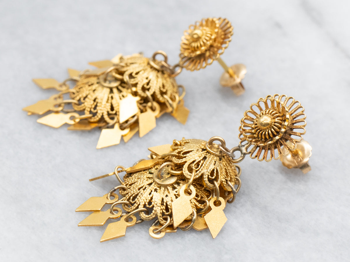 Gold Filigree Chandelier Drop Earrings