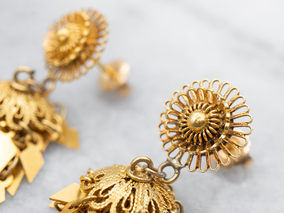 Gold Filigree Chandelier Drop Earrings