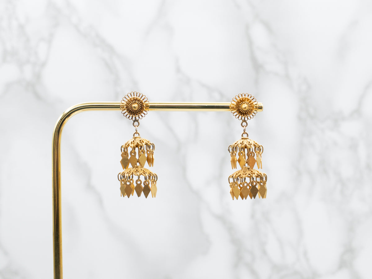 Gold Filigree Chandelier Drop Earrings