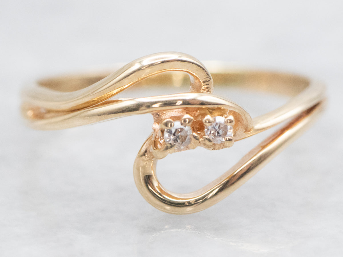 Looping Gold Dainty Diamond Bypass Ring