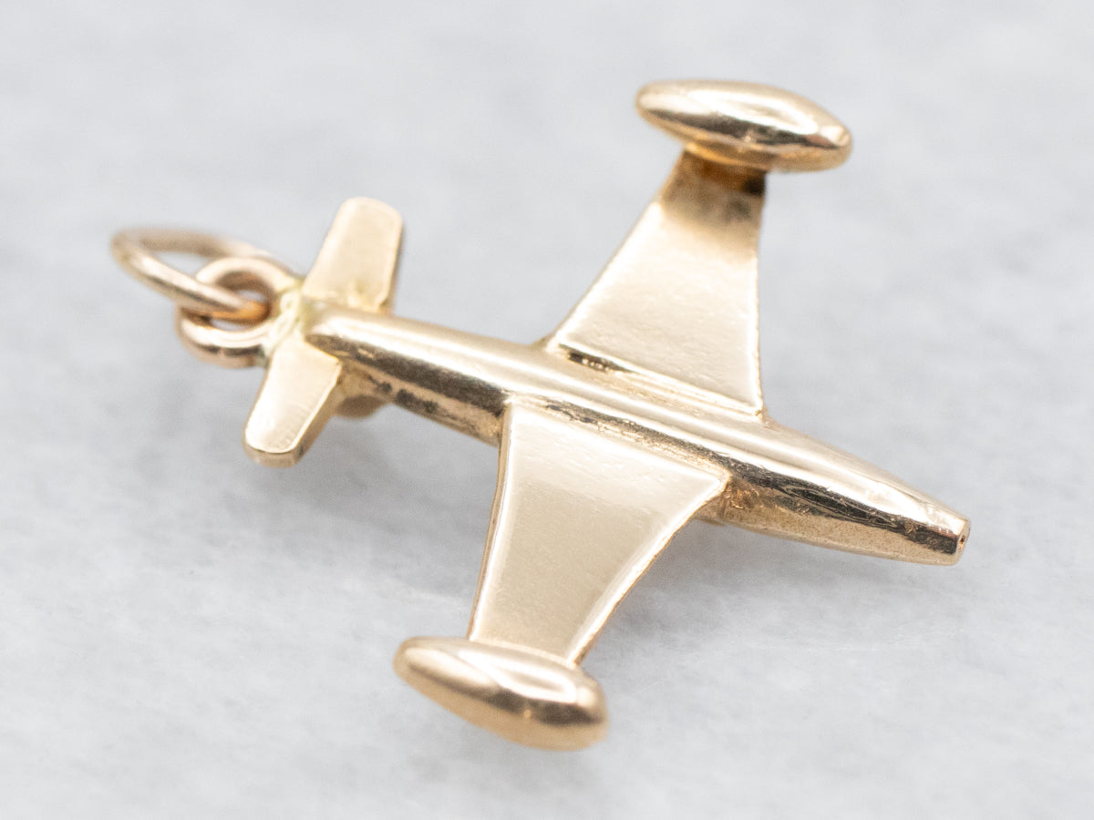 Polished Gold Jet Plane Pendant Charm