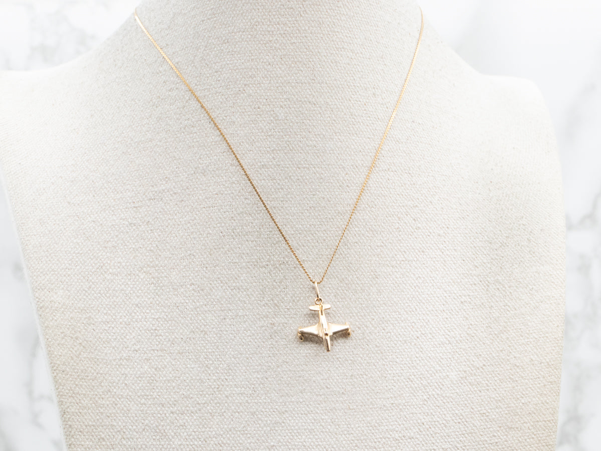 Polished Gold Jet Plane Pendant Charm