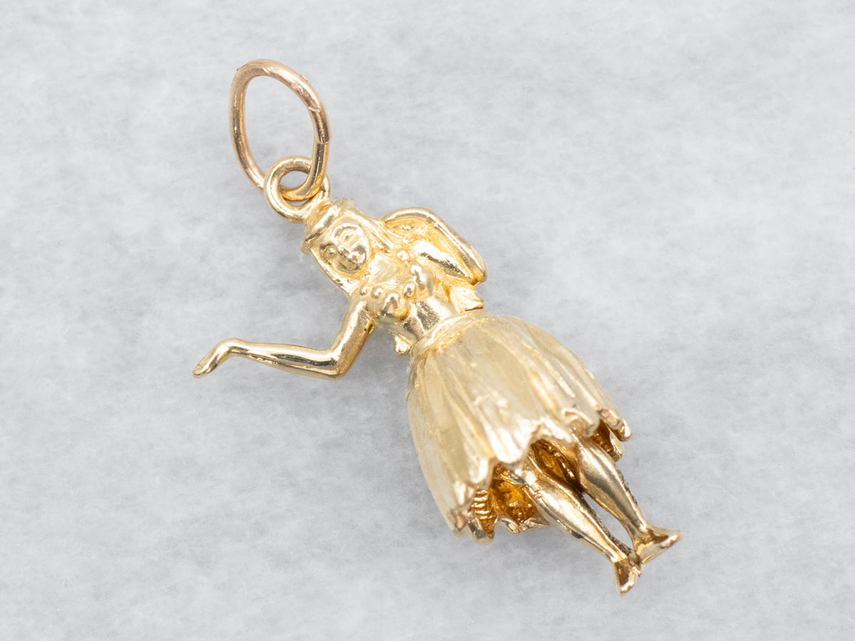 Yellow Gold Moving Hula Dancer Charm