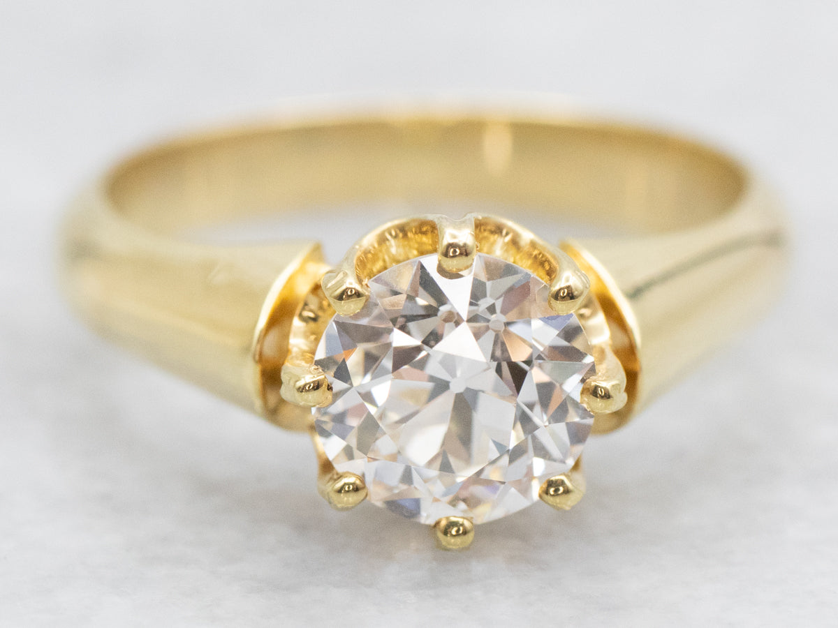 Stunning Gold GIA Certified European Cut Diamond Engagement Ring