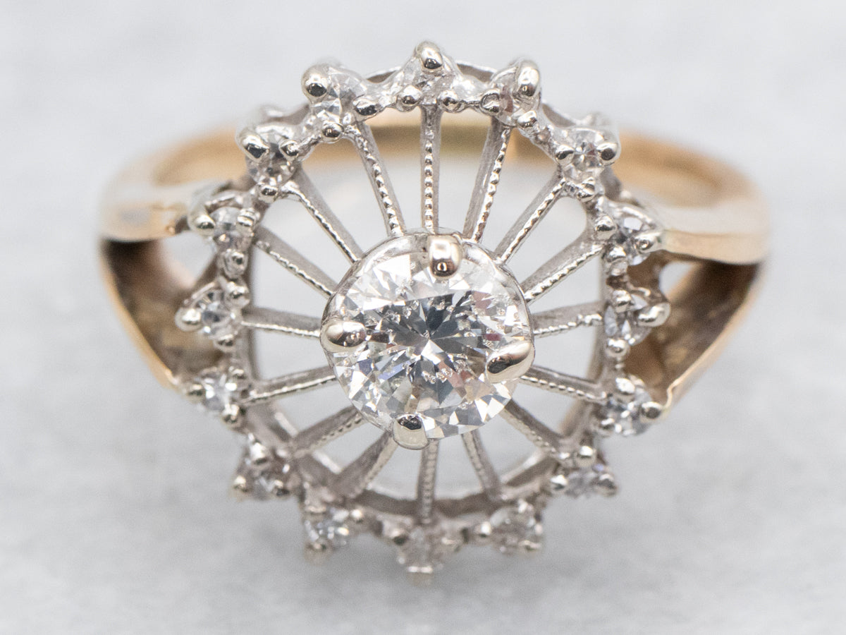 1940&#39;s Diamond Halo Two Tone Ring