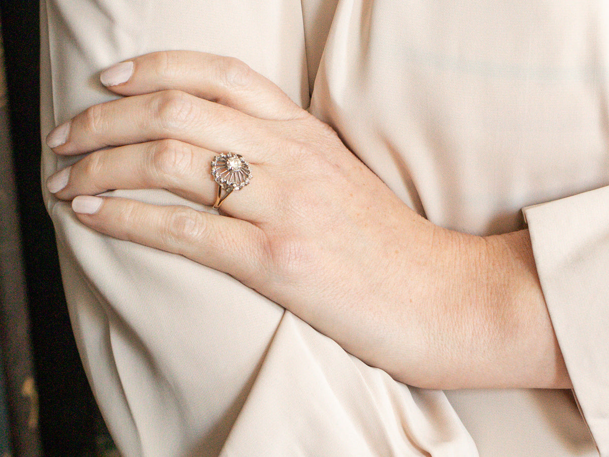 1940's Diamond Halo Two Tone Ring