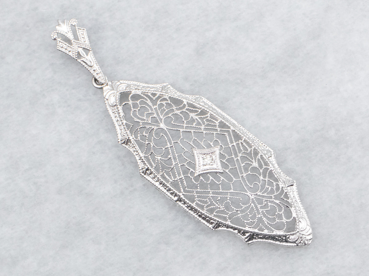 Art Deco Filigree Pendant with Diamond Accent