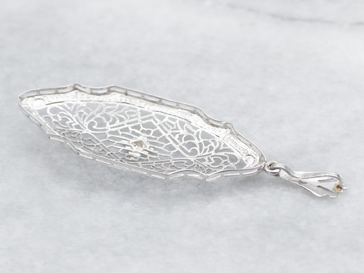 Art Deco Filigree Pendant with Diamond Accent